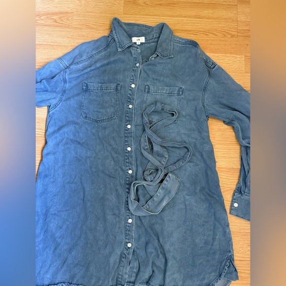 LPA Blue Denim Button-Up Shirt Dress with Belt Size Medium - Picture 7 of 7